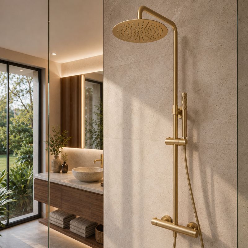 AUREA – Colonne de douche thermostatique en or brossé avec ciel de douche