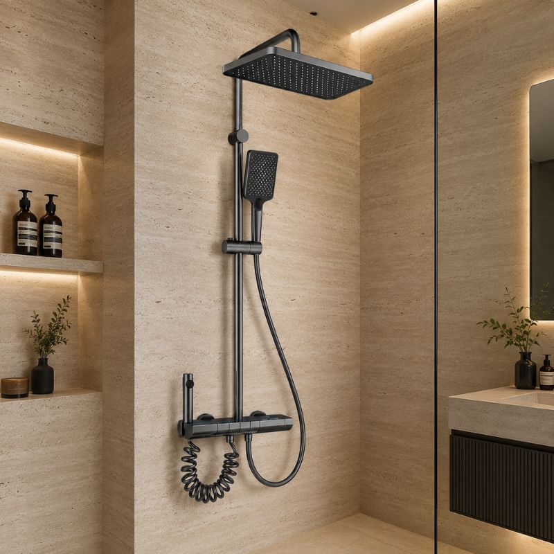 AURIS – Colonne de douche thermostatique à affichage numérique gris brossé
