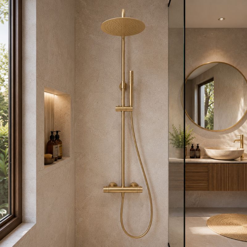 AUREA – Colonne de douche thermostatique en or brossé avec ciel de douche