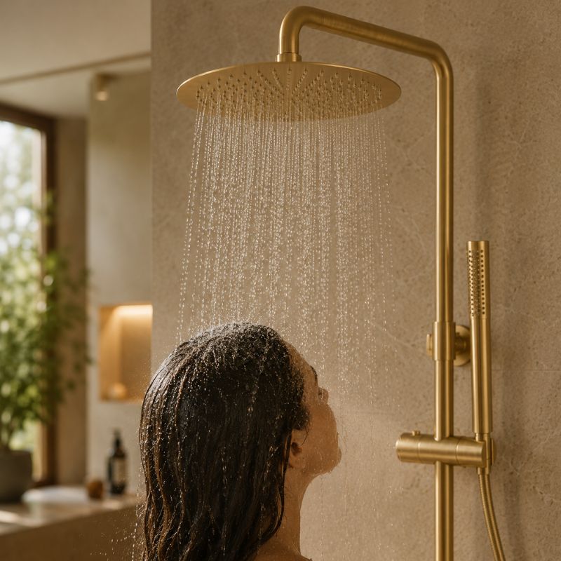 AUREA – Colonne de douche thermostatique en or brossé avec ciel de douche