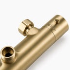 AUREA – Brushed gold thermostatic shower column with shower ceiling