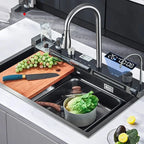 Évier de cuisine en inox avec robinet cascade et affichage digital