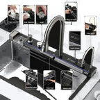 Évier de cuisine en inox avec robinet cascade et affichage digital