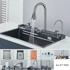 Évier de cuisine en inox avec robinet cascade et affichage digital