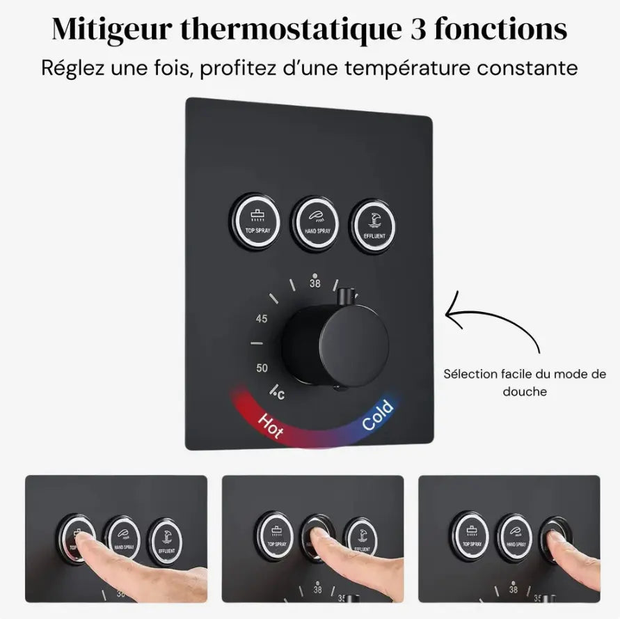 Colonne de Douche Encastrable Noir Mat