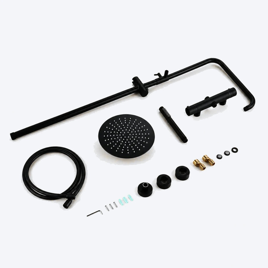 Colonne de douche thermostatique avec tête pluie — Noir mat