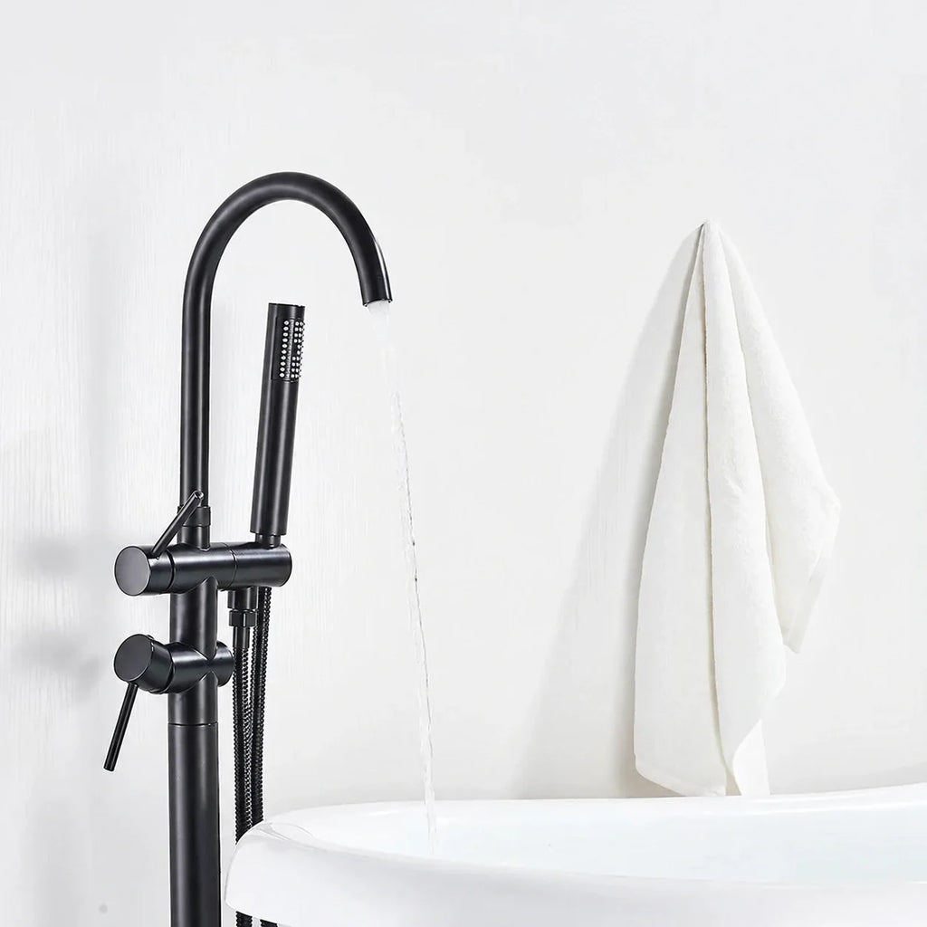 Mitigeur de baignoire sur pied noir mat avec douchette — vue 3