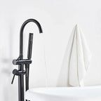 Mitigeur de baignoire sur pied noir mat avec douchette — vue 3
