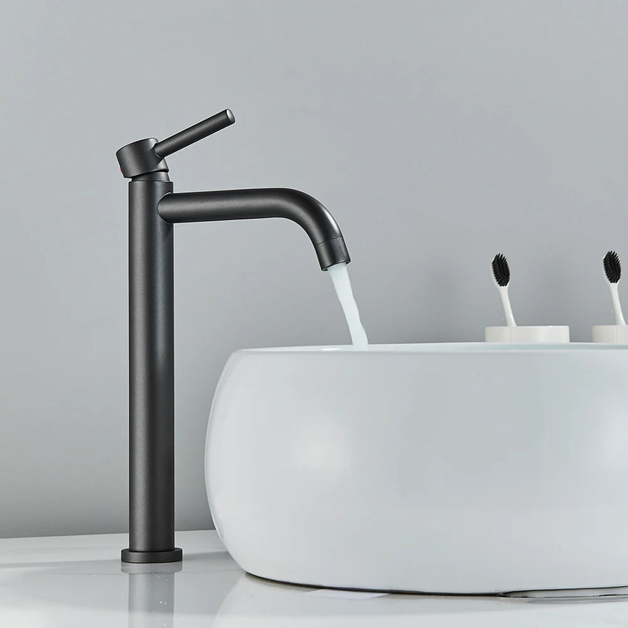 Mitigeur de lavabo haut à bec arrondi — Noir mat
