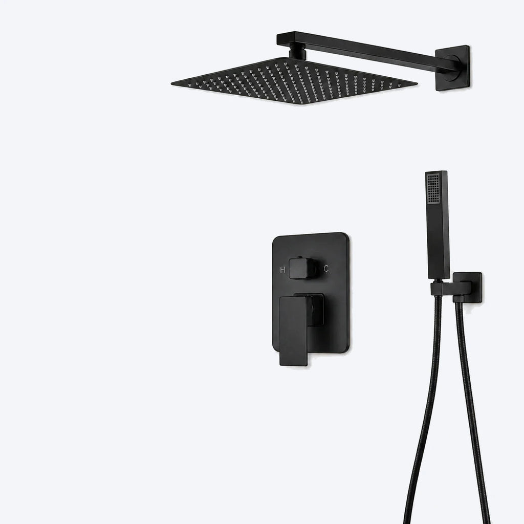 Ensemble de douche encastrable noir mat à tête carrée de 25 cm