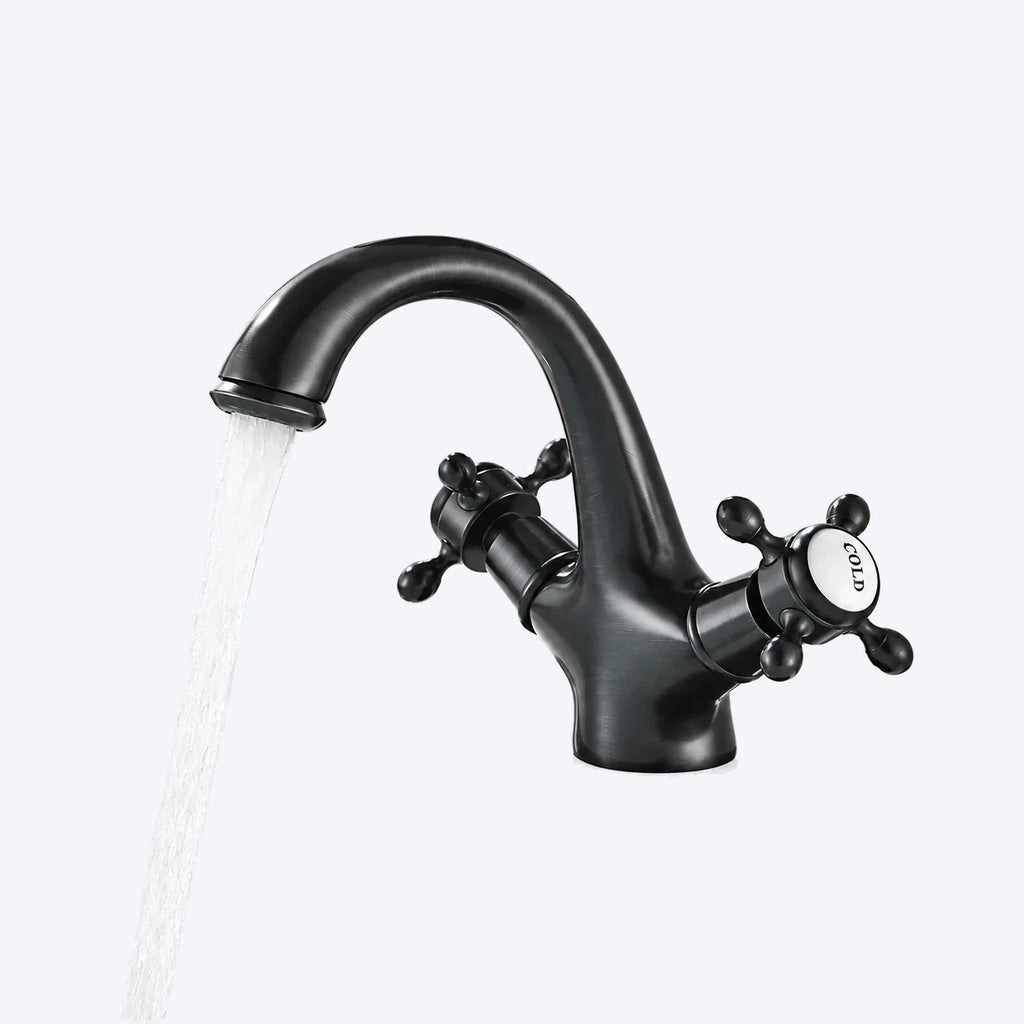 Mélangeur de lavabo rétro à poignées croisillon