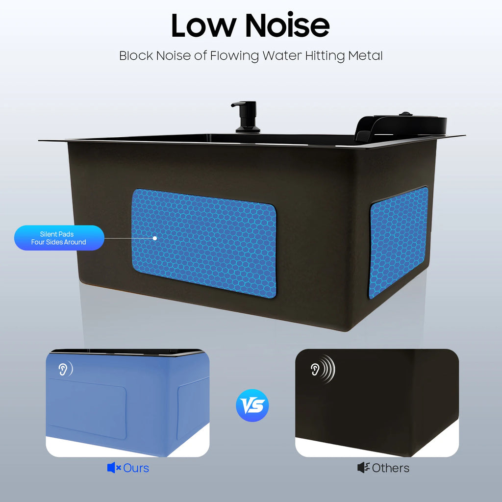 Évier de cuisine noir avec robinet extractible et accessoires