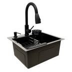 Évier de cuisine noir avec robinet extractible et accessoires
