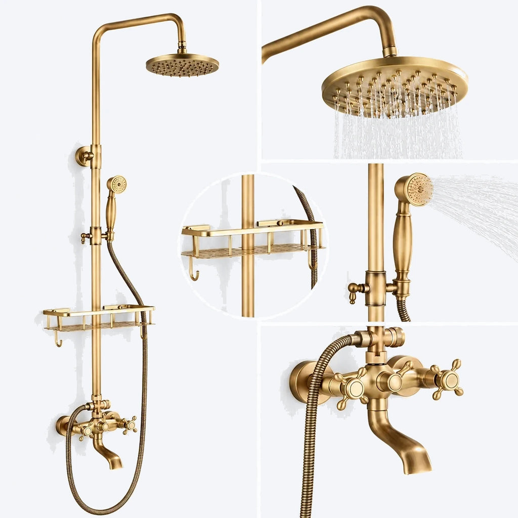Colonne bain-douche rétro en laiton antique à deux poignées
