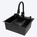 Évier de cuisine noir avec robinet extractible et accessoires
