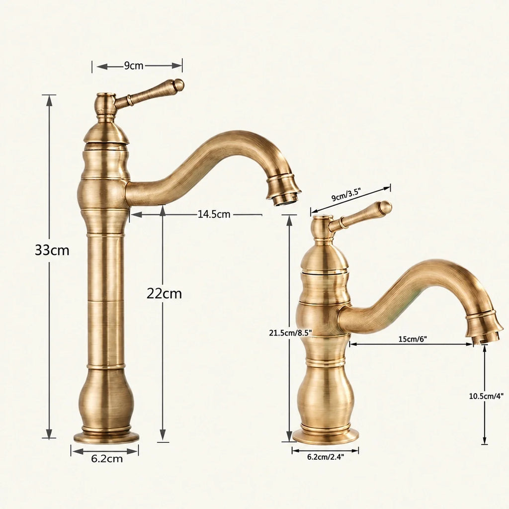 Mitigeur de lavabo rétro en laiton — dimensions