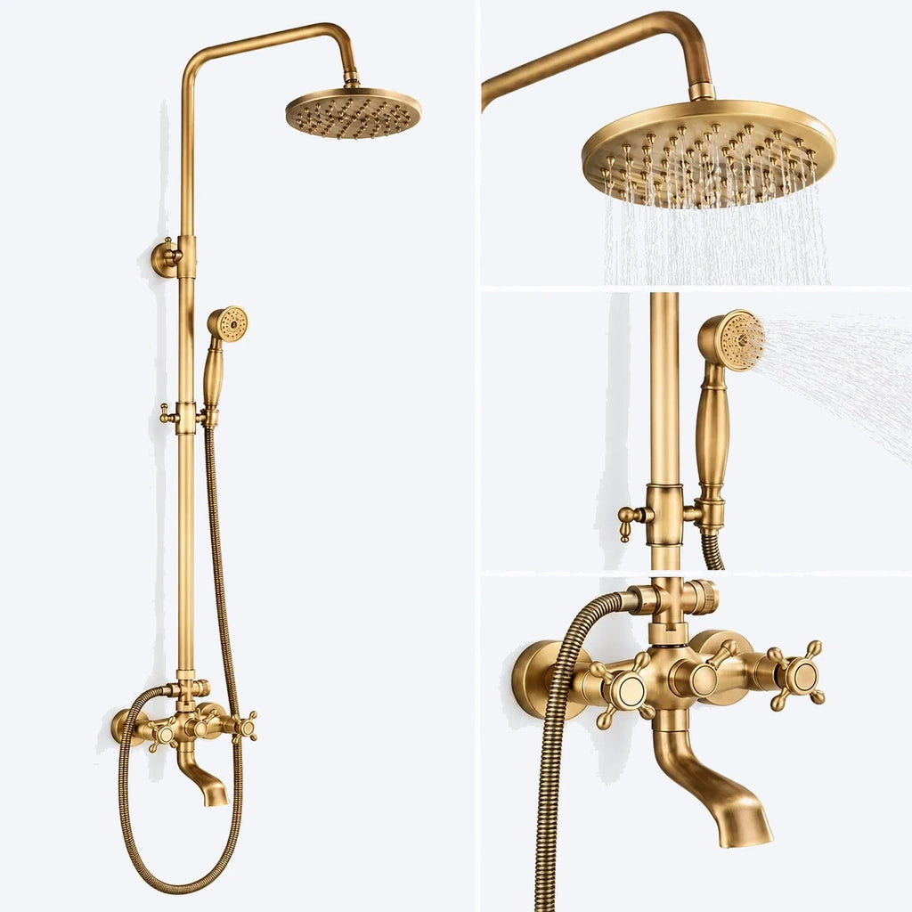 Colonne bain-douche rétro en laiton antique à deux poignées