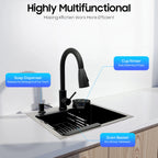 Évier de cuisine noir avec robinet extractible et accessoires