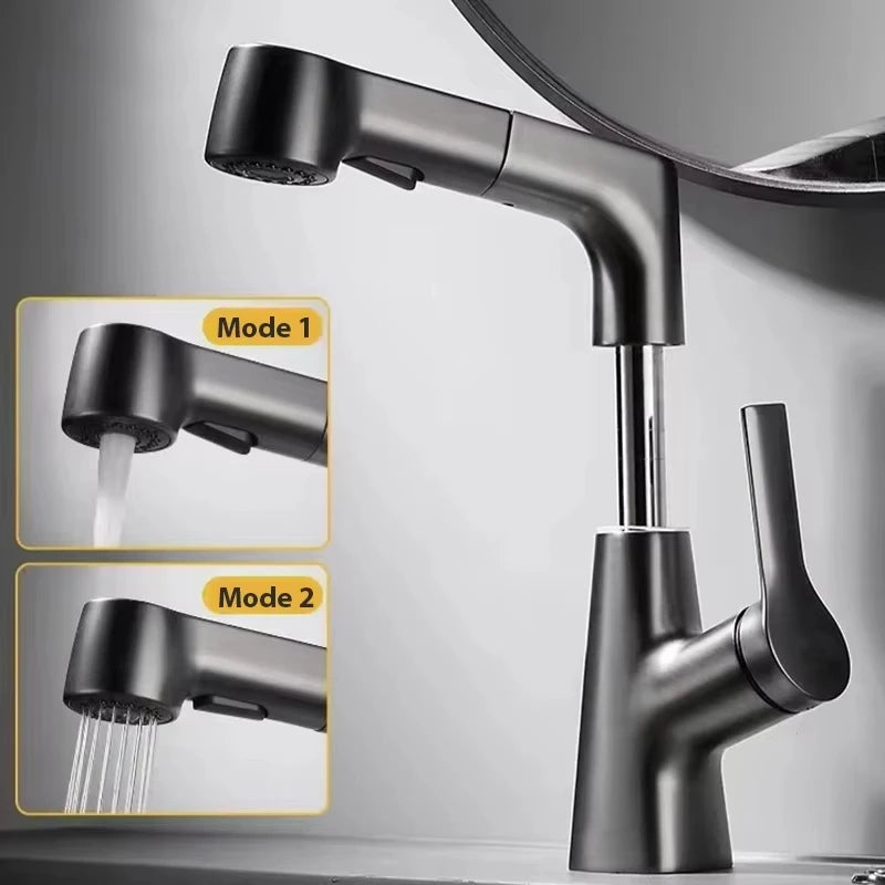Mitigeur de lavabo avec douchette extractible et bec pivotant