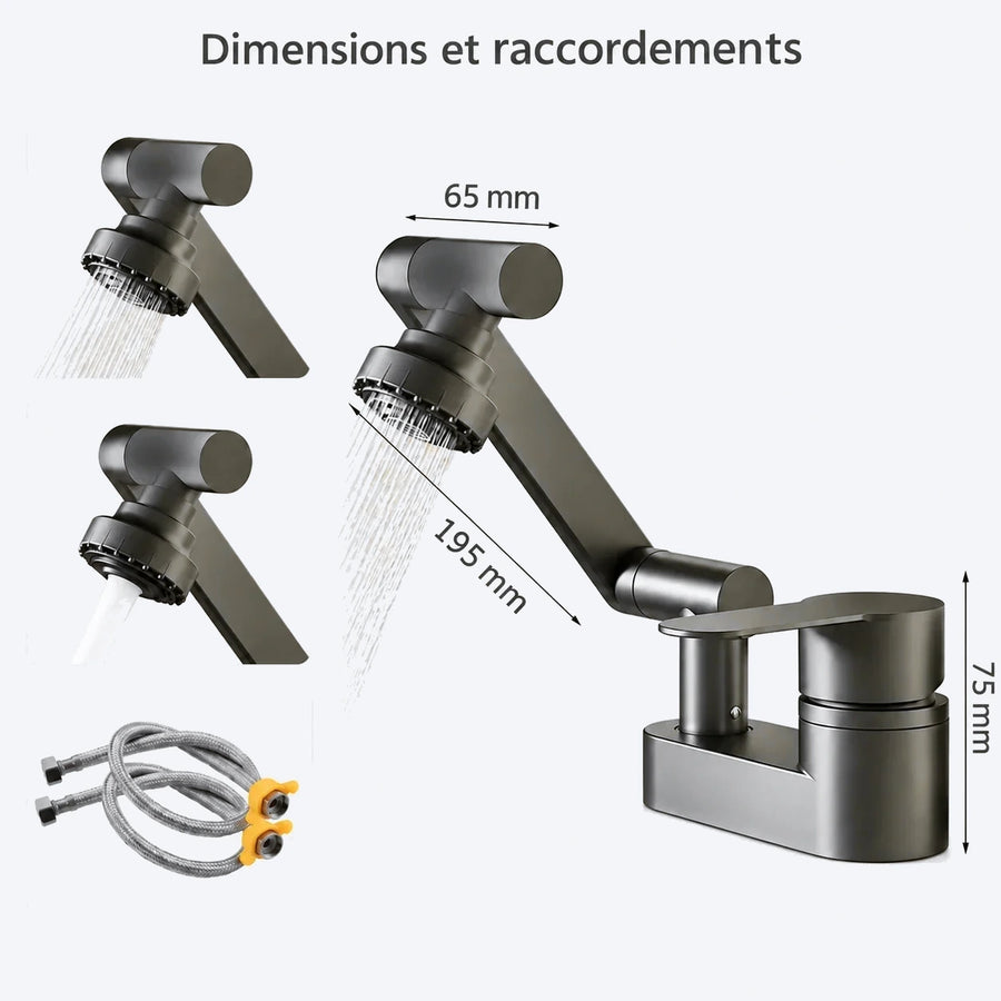 Mitigeur de lavabo articulé à deux jets — Gris anthracite