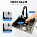 Évier de cuisine noir avec robinet extractible et accessoires