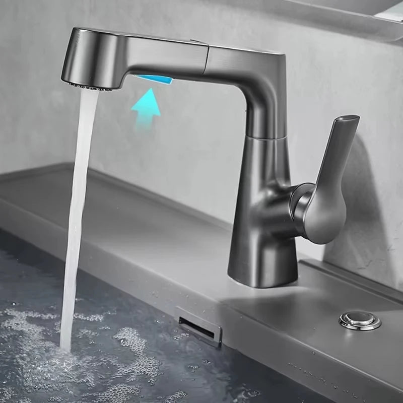 Mitigeur de lavabo avec douchette extractible et bec pivotant