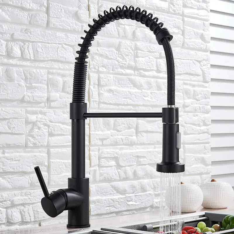 Mitigeur de cuisine à ressort avec douchette orientable — Noir mat