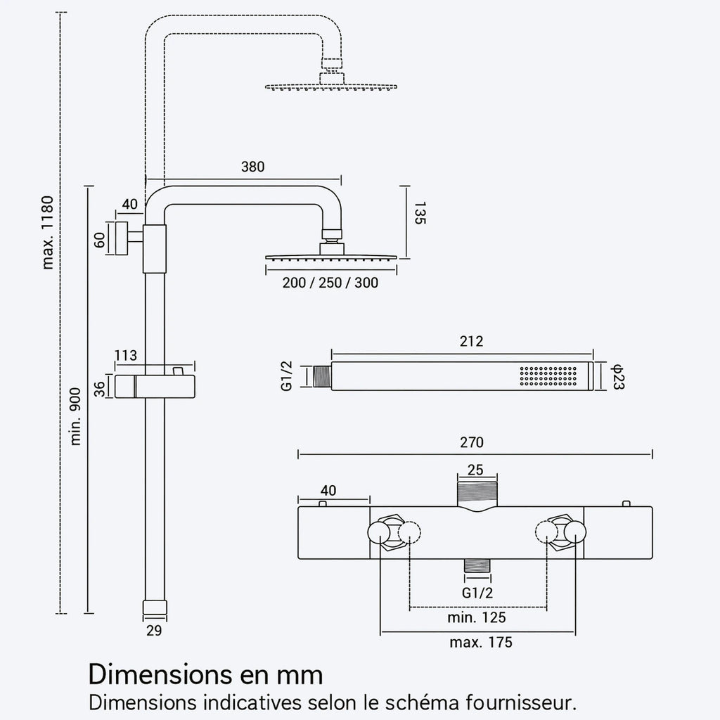 Colonne de douche thermostatique avec tête pluie