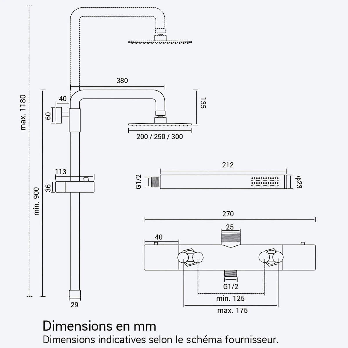 Colonne de douche thermostatique avec tête pluie