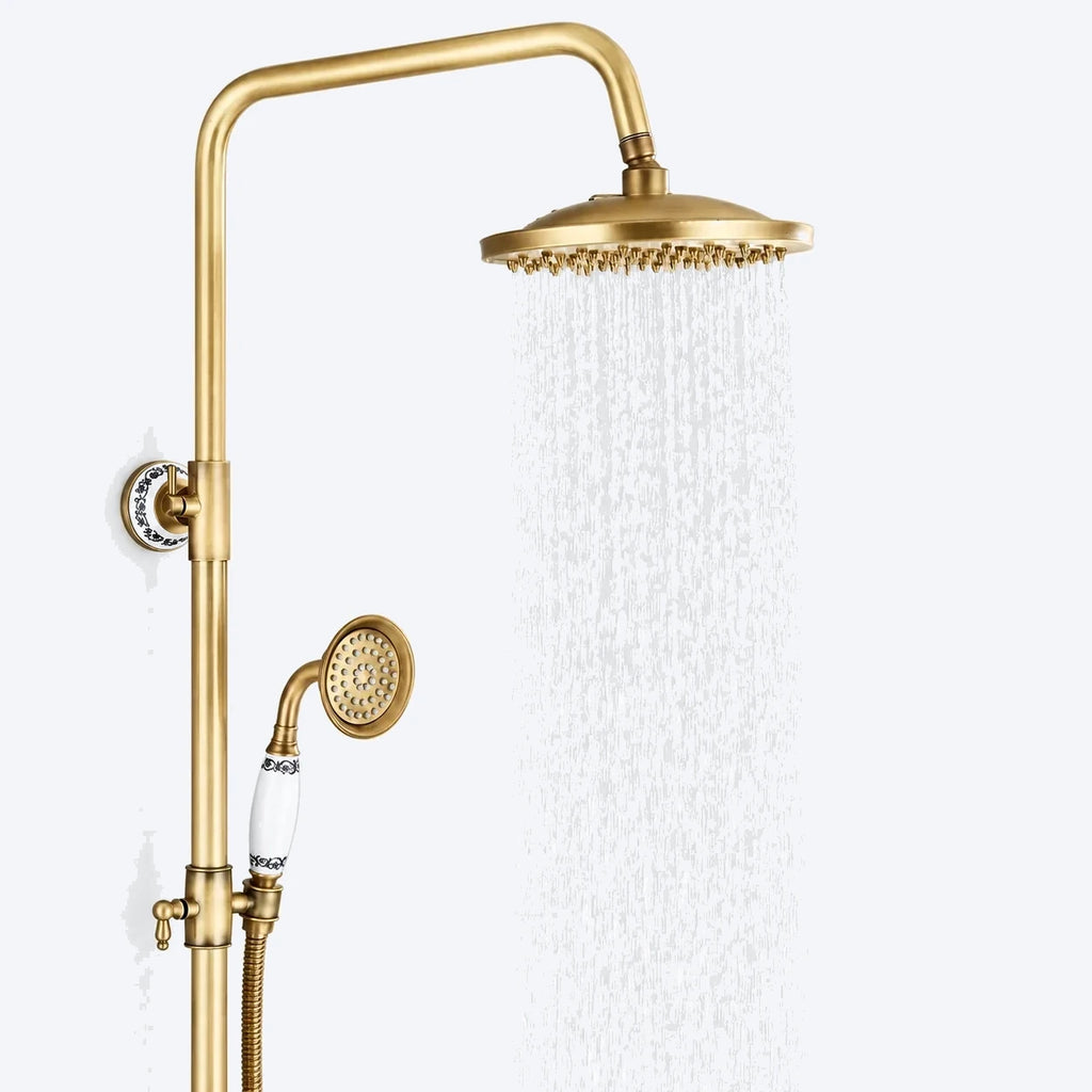 Colonne bain-douche rétro en laiton antique à deux poignées