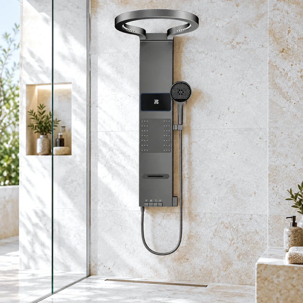 Colonne de douche hydromassante à tête anneau et affichage digital