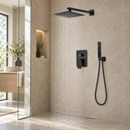 Ensemble de douche encastrable noir mat à tête carrée de 25 cm — mise en situation