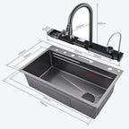 NEREO — Évier de cuisine multifonction noir 1 bac 75 cm – inox 304