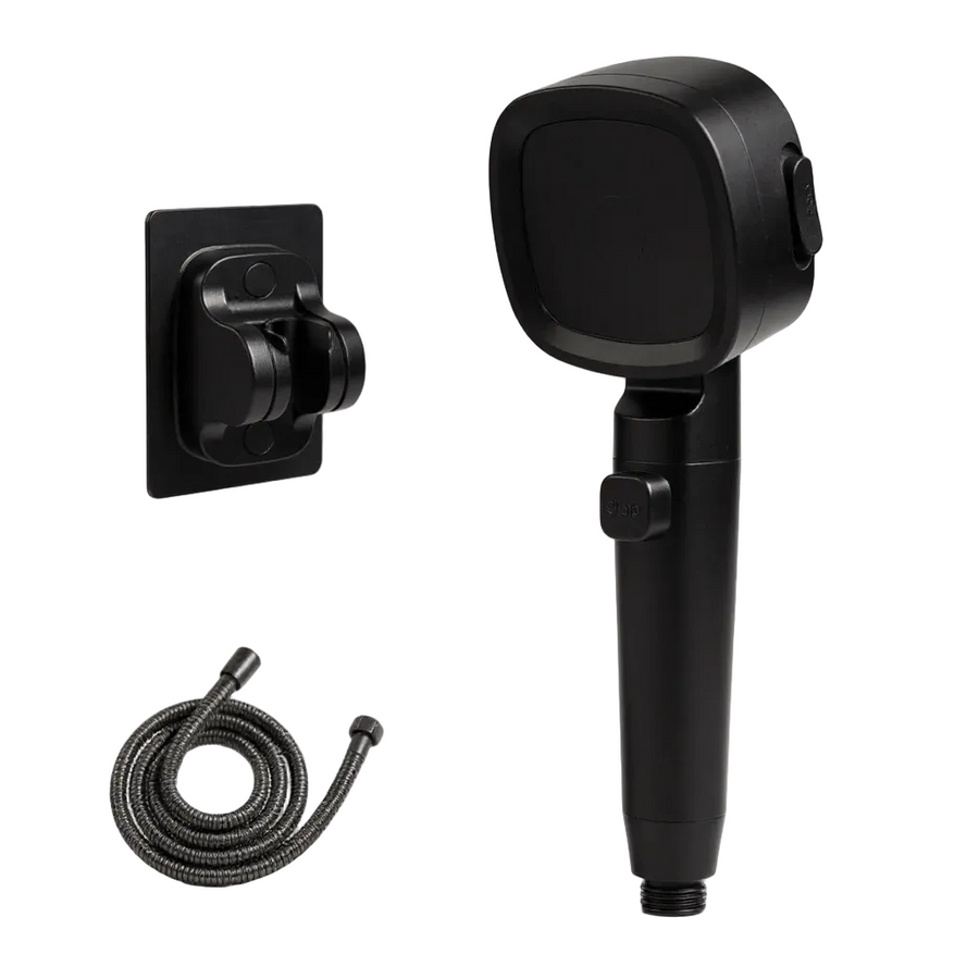 QUADIO — Pommeau de douche anti-calcaire - haute pression — Kit complet - Noir