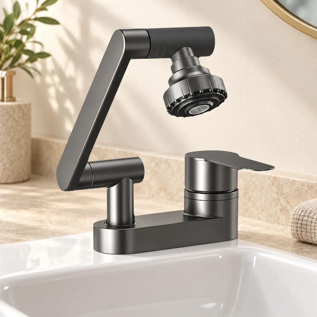 Mitigeur de lavabo articulé à deux jets gris anthracite