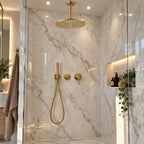 Douche marbre avec ciel de pluie or brossé fixation plafond