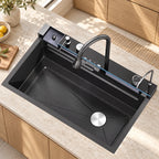 NEREO — Évier de cuisine multifonction noir 1 bac 75 cm – inox 304 — mise en situation Olverton