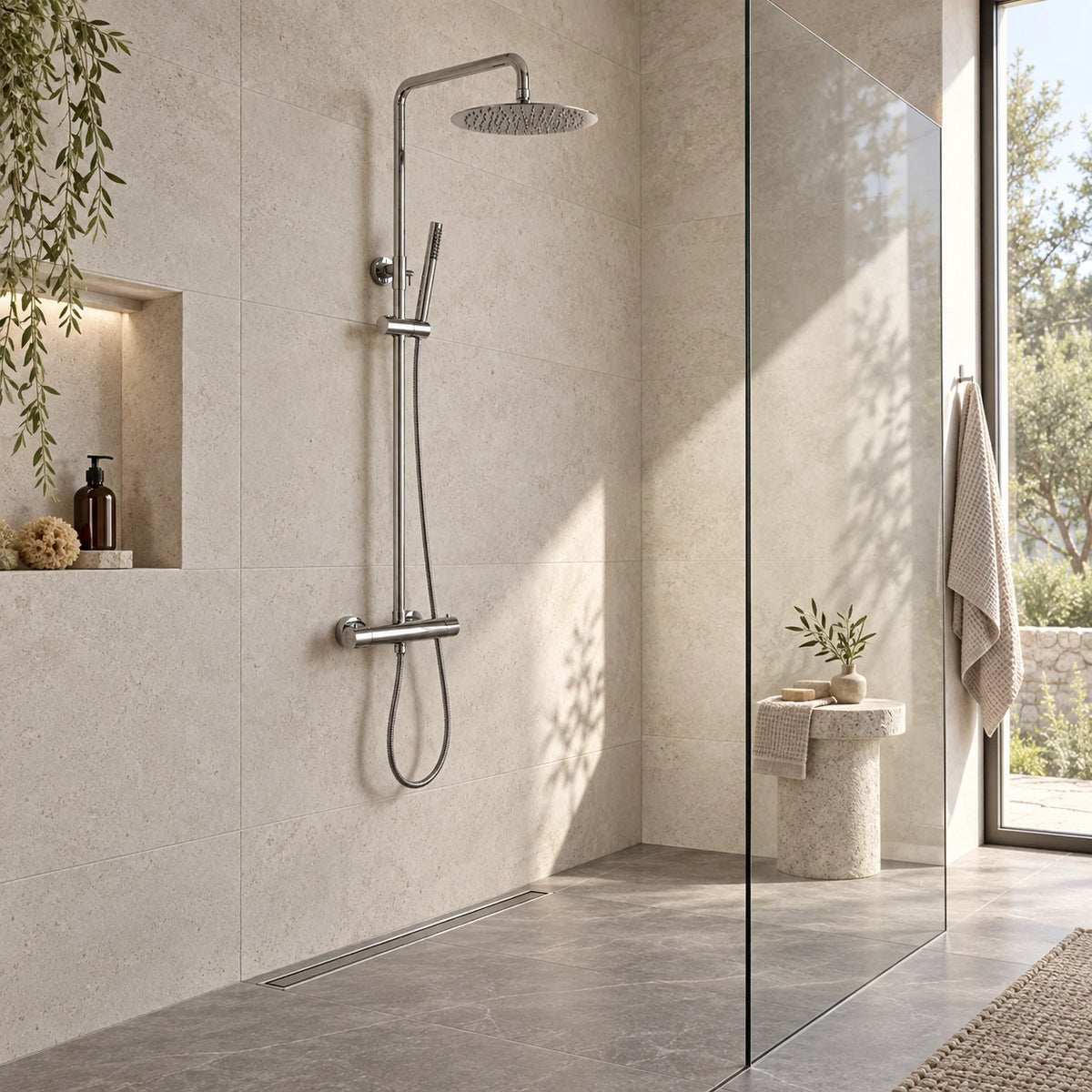 ALTO — Colonne de douche thermostatique chrome — mise en situation Olverton