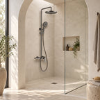 SOREN — Colonne de douche thermostatique gris brossé — mise en situation Olverton
