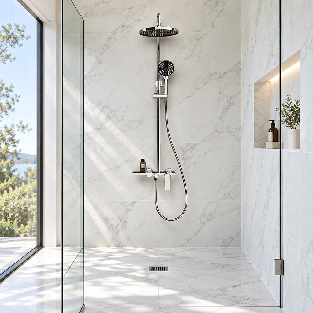 SOREN — Colonne de douche thermostatique chrome — mise en situation Olverton