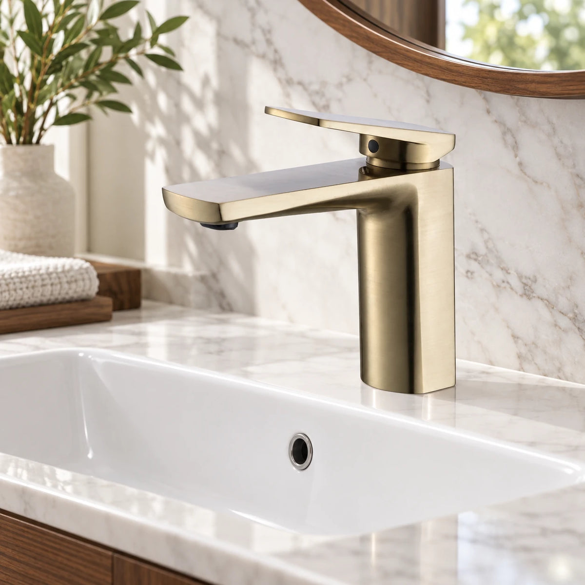 ELVIO — Robinet de salle de bain en laiton or brossé — mise en situation Olverton