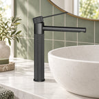 RIGATO — Robinet de salle de bain gris brossé long — mise en situation Olverton