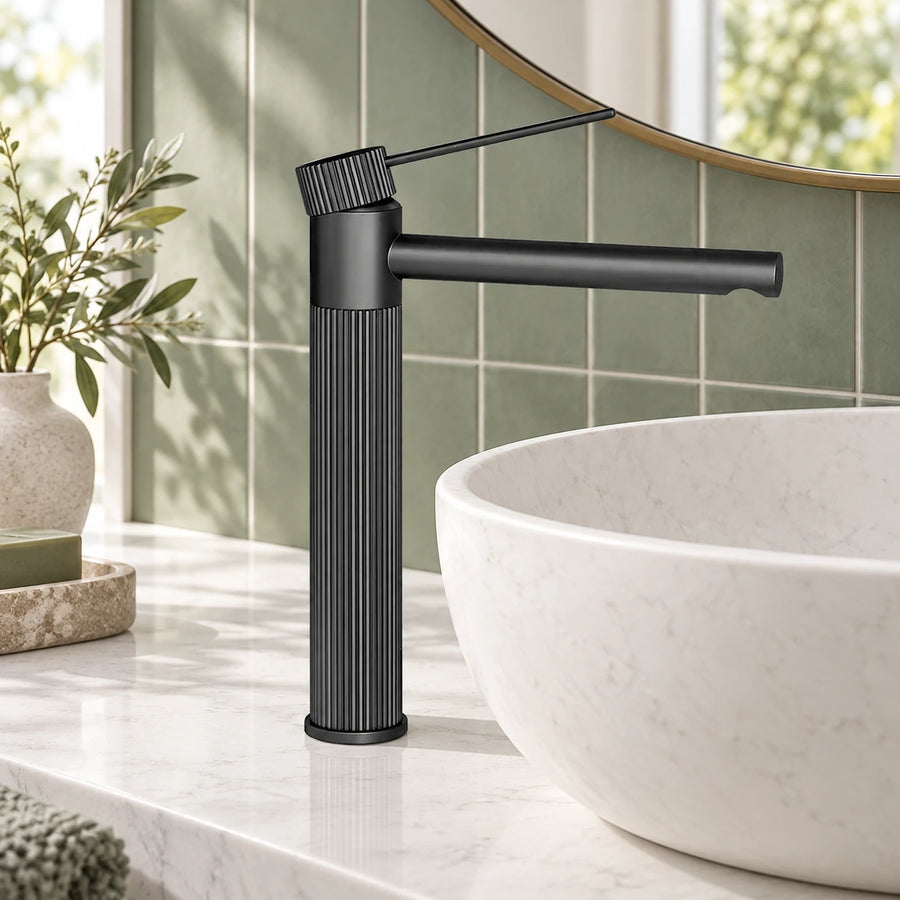 RIGATO — Robinet de salle de bain gris brossé long