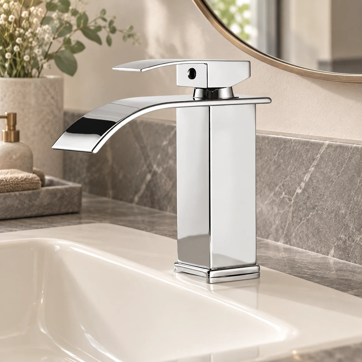 FONTE — Robinet de salle de bain cascade chrome — mise en situation Olverton