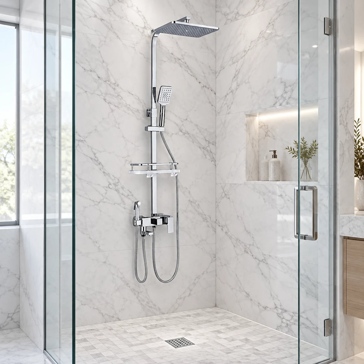 QUARO — Colonne de douche chrome — mise en situation Olverton
