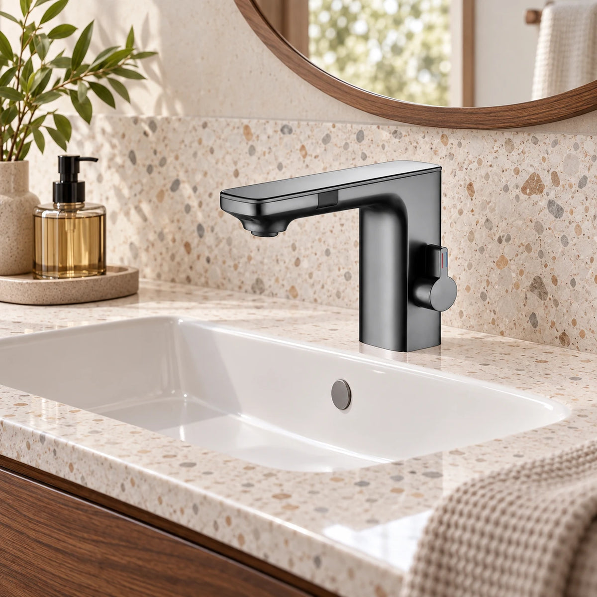 SENSIO — Robinet de salle de bain sans contact digital — mise en situation Olverton