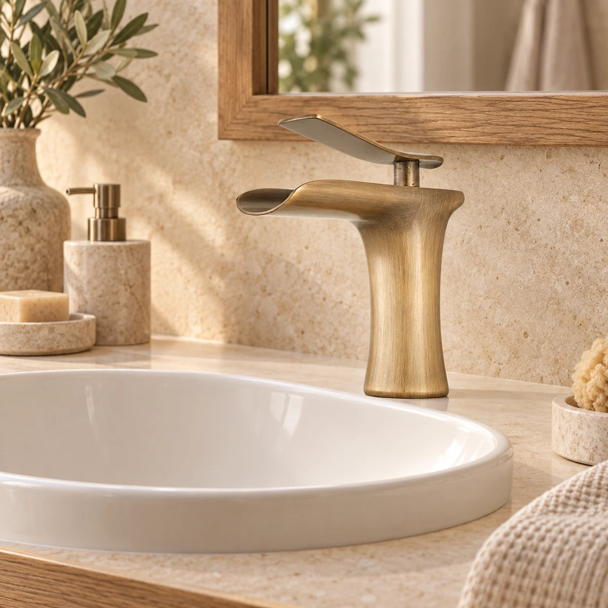 RUSCELLO — Robinet de salle de bain cascade en laiton — mise en situation Olverton