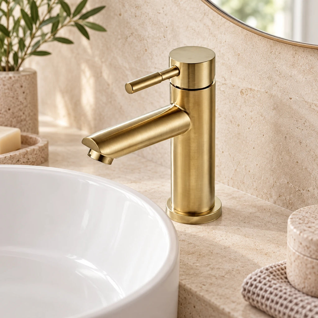 TILIO SELECT — Mitigeur lavabo or brossé — mise en situation Olverton