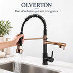 Mitigeur évier à ressort avec douchette et double bec