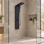 VAREN LUX — Colonne de douche hydromassante noir — mise en situation Olverton